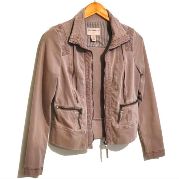 Anthropologie Marrakech Freewheeling Stretch Tan Moto Utility Jacket Size XS - Picture 8 of 14